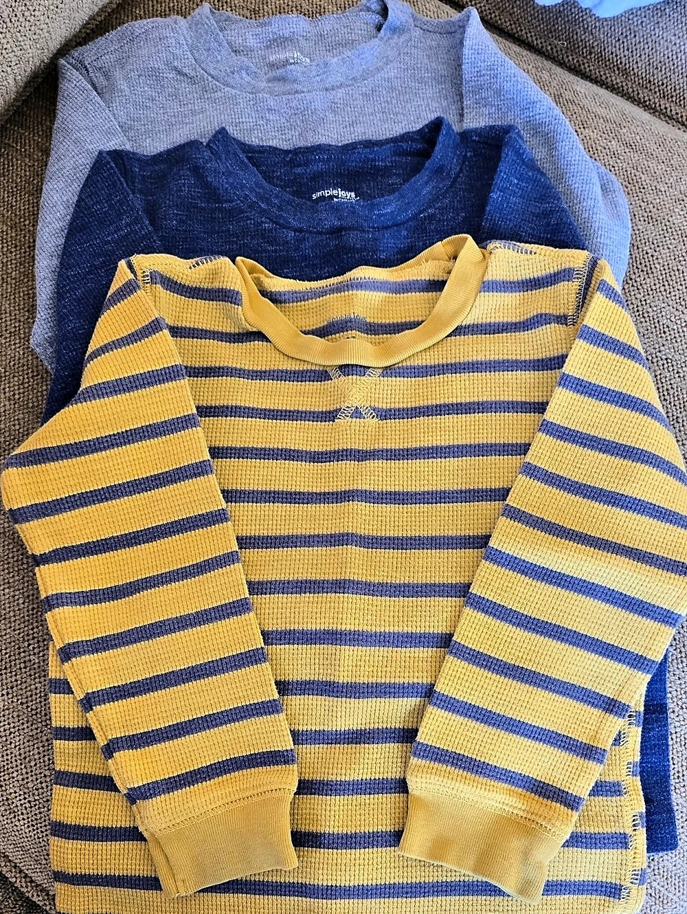 Three Pack Crew Neck Thermal Shirt in Yellow, Blue, Gray